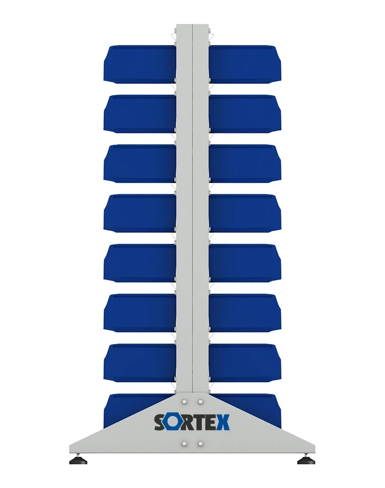 Стеллаж для пластиковых лотков SORTEX двухсторонний 1500x1000x800.02 купить в Воронеже