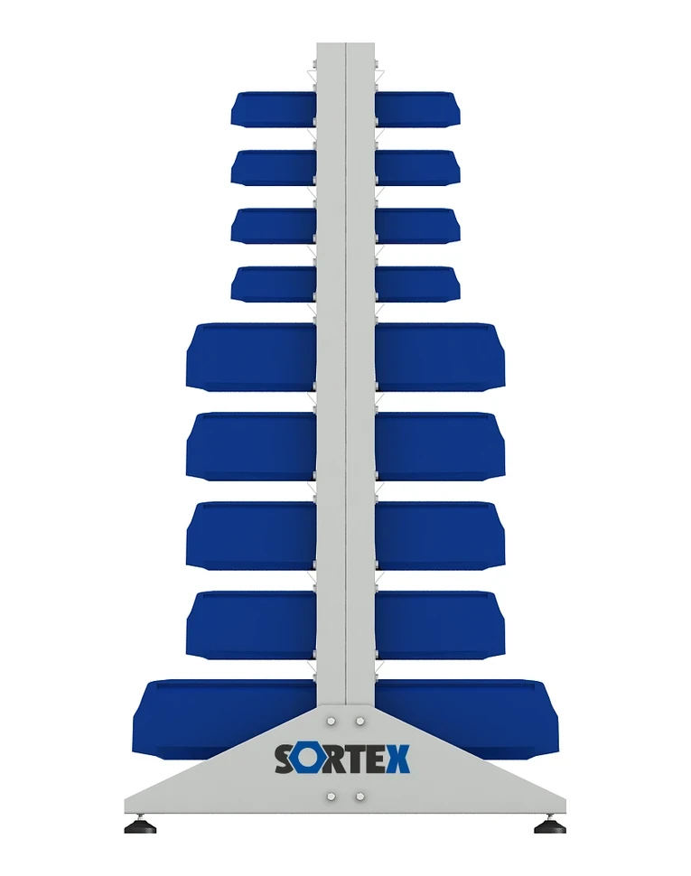 Стеллаж для пластиковых лотков SORTEX двухсторонний 1500x1000x800.05 купить в Воронеже