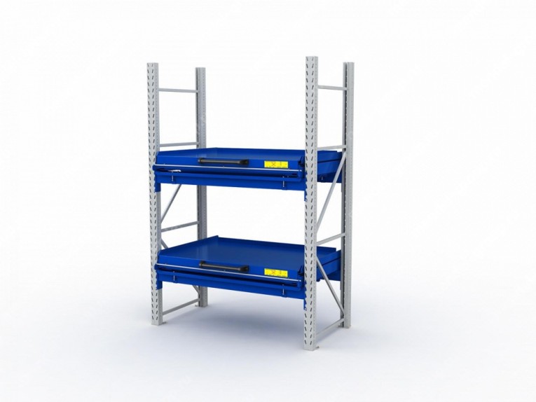 Стеллаж с выкатными платформами S-HEAVY 1000/1300 (2 яруса хранения) купить в Воронеже