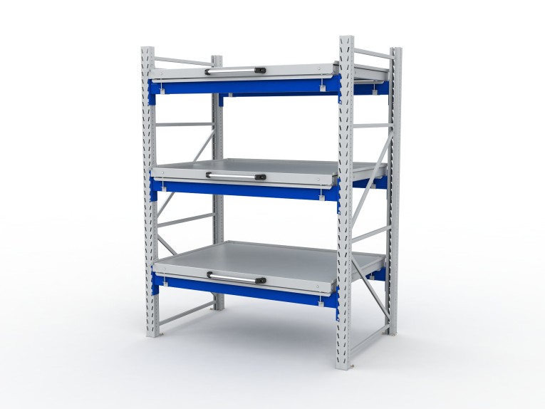 Стеллаж с выкатными платформами S-HEAVY 1000/1300 (3 яруса хранения) купить в Воронеже