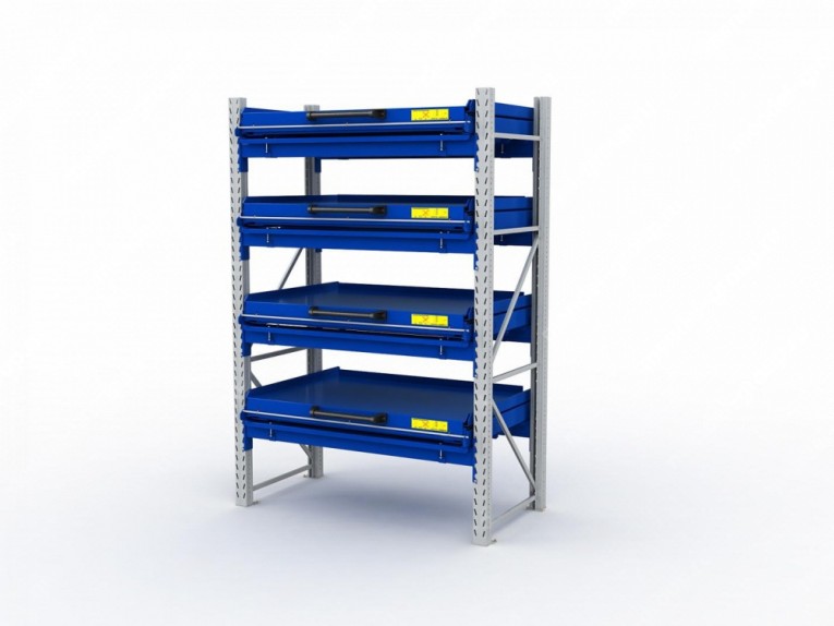 Стеллаж с выкатными платформами S-HEAVY 1000/1300 (4 яруса хранения) купить в Воронеже
