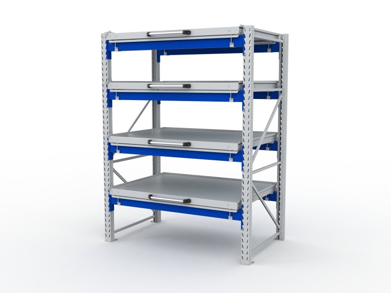 Стеллаж с выкатными платформами S-HEAVY 1000/1300 (4 яруса хранения) купить в Воронеже