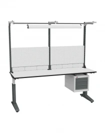 Стол монтажный ДиКом СР-200-01, ESD Thermopal, регулировка винтом, экран Э2, с подвесной тумбой, со светильником Стол монтажный ДиКом СР-200-01, ESD Thermopal, регулировка винтом, экран Э2, с подвесной тумбой, со светильником